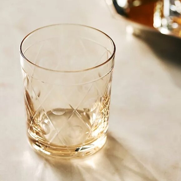 The Met X Anthropologie Double Old Fashioned Glasses Honey Color Set of 4 New - Picture 2 of 6